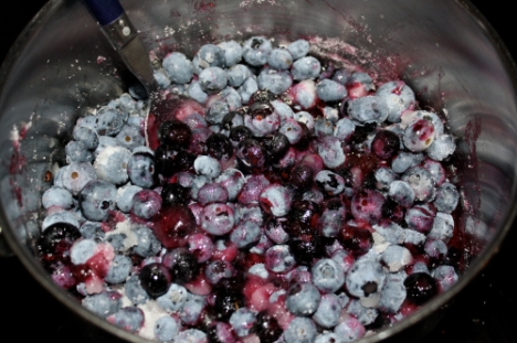 Blueberries and sugar, cooking down